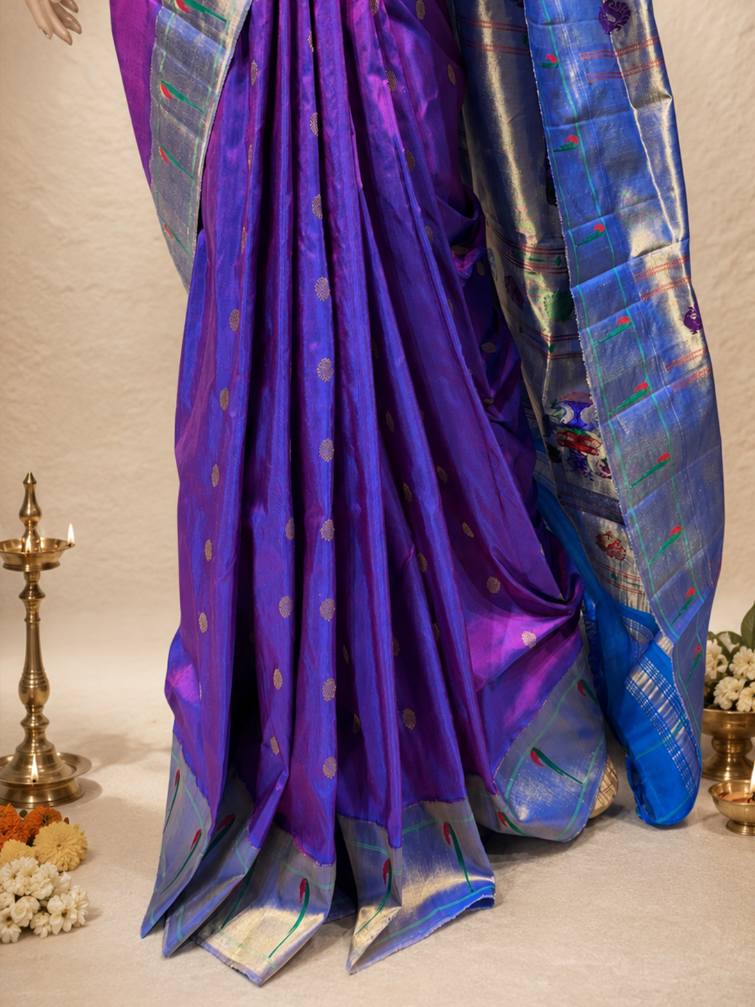 South Muniya Brocade Paithani in Pure Silk with All-Over Butti