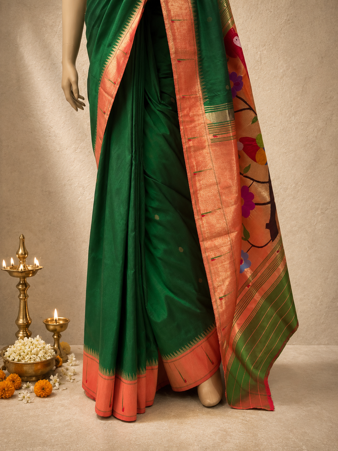 Handloom Muniya Brocade Paithani Designer Pallu