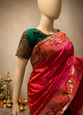 Paithani Brocade Peacock + Parrot Border all over Checks with Butta Designer Pallu