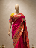 Handloom Brocade Paithani Peacock+Parrot Border with Side Muniya Designer Pallu
