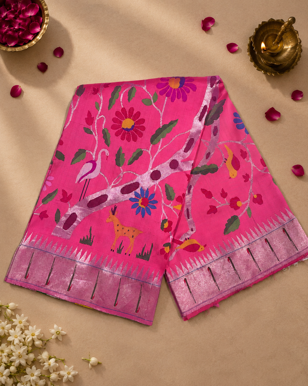 Paithani Brocade with All-Over Resham Work and Muniya Border