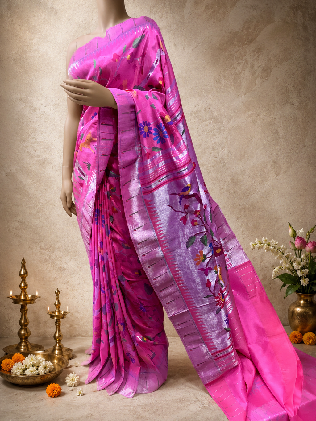 Paithani Brocade with All-Over Resham Work and Muniya Border
