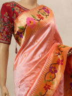 Paithani Brocade with Flower Border and Abstract Brocade Body