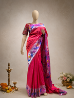 Paithani Brocade with Flower and Peacock Border and Fancy Designer Pallu