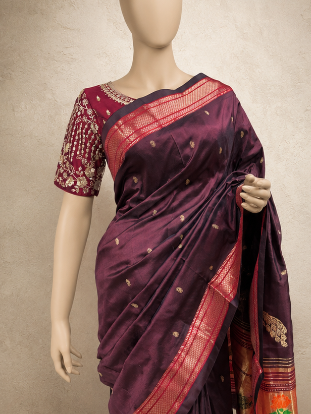 Traditional Border Paithani with Tissue Pallu and Shoulder Peacock