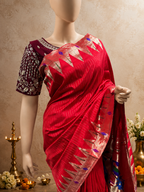 Temple Muniya Paithani with Punjab Barav Design Border, Full-Body Lining and Fancy Pallu