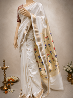 Traditional Paithani Border with Self Pallu and Non-Figurative Asawali Design