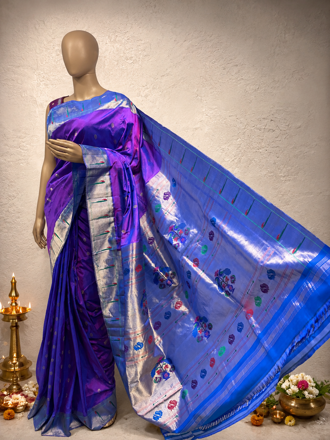 South Muniya Brocade Paithani in Pure Silk with All-Over Butti