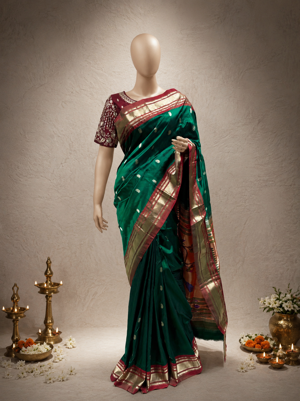 Traditional Border Paithani with Fancy Pallu
