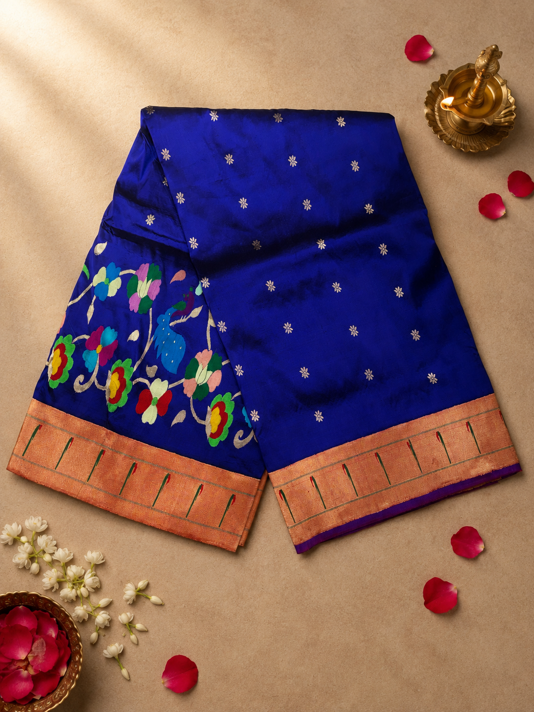South Brocade Paithani with Muniya and Skirt Border and Fancy Pallu