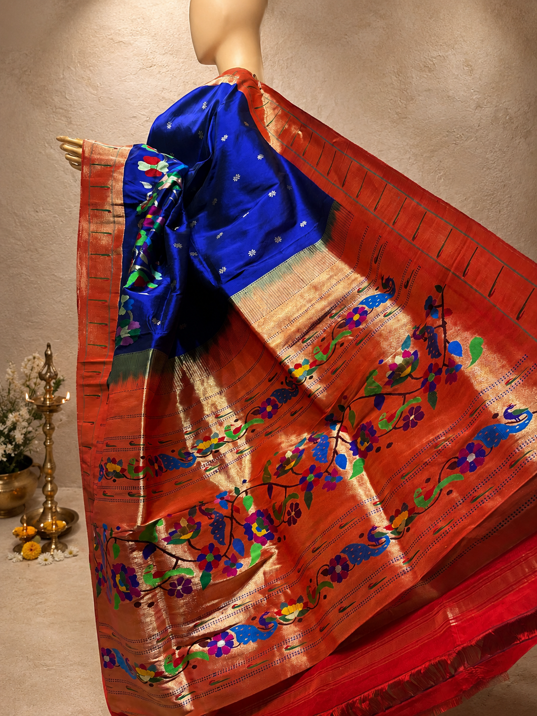 South Brocade Paithani with Muniya and Skirt Border and Fancy Pallu