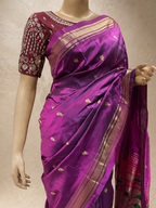 Traditional Paithani Border with Peacock Butta, Fancy Pallu and Self-Colour Combination