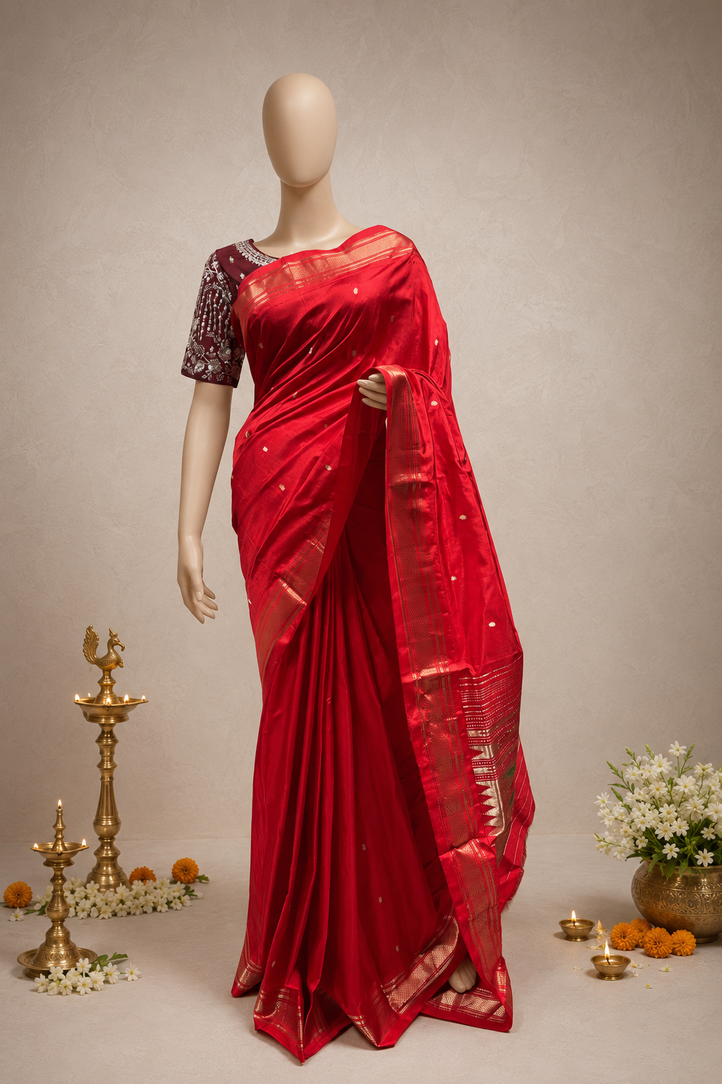Handloom Traditional Pallu with Traditional Border