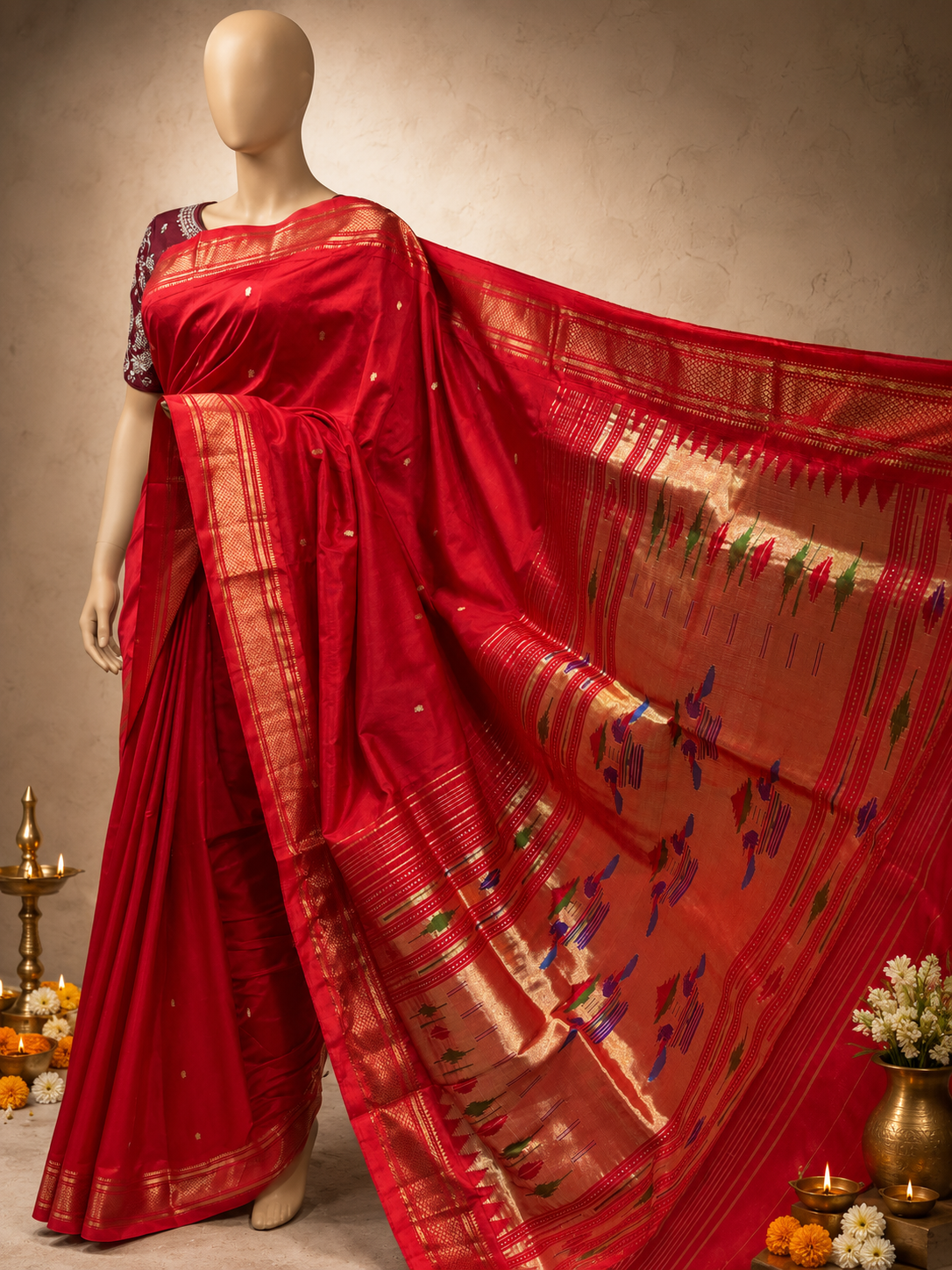 Handloom Traditional Pallu with Traditional Border