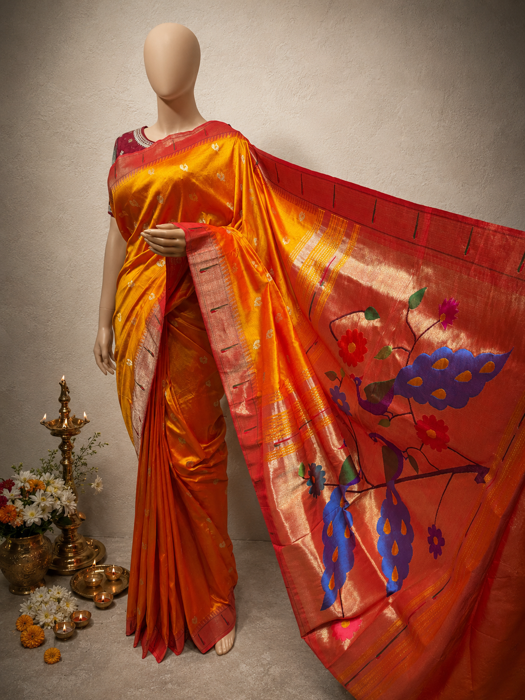 Handloom Muniya Brocade Paithani Designer Pallu
