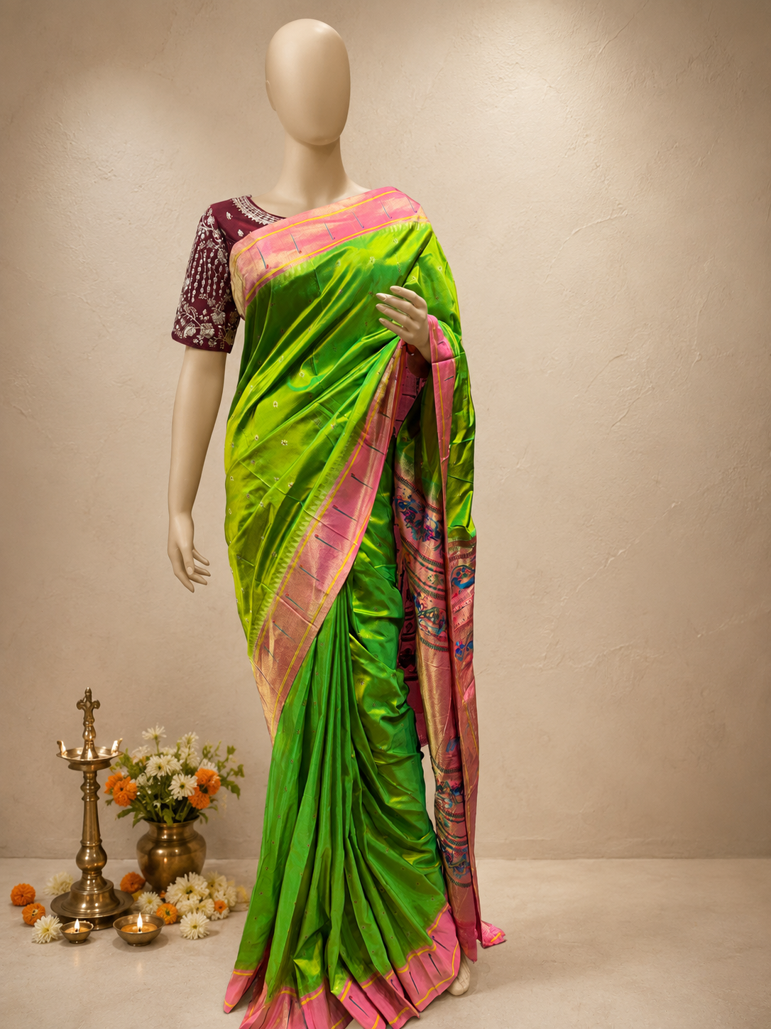 South Muniya Border Brocade Paithani with All-Over Butta and Fancy Pallu