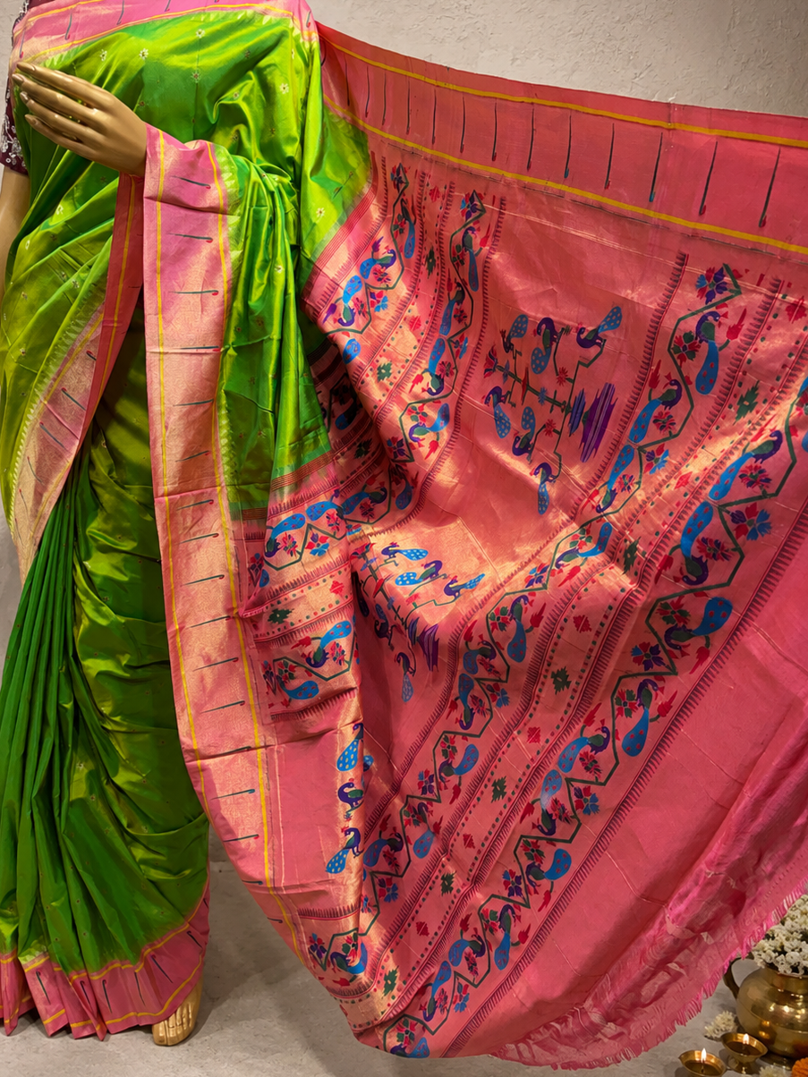 South Muniya Border Brocade Paithani with All-Over Butta and Fancy Pallu