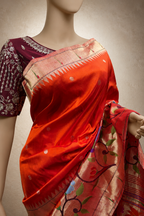 Handloom Brocade Paithani with One-Side Skirt, One-Side Muniya Border and Fancy Pallu