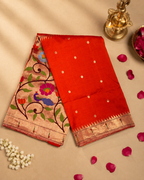 Handloom Brocade Paithani with One-Side Skirt, One-Side Muniya Border and Fancy Pallu