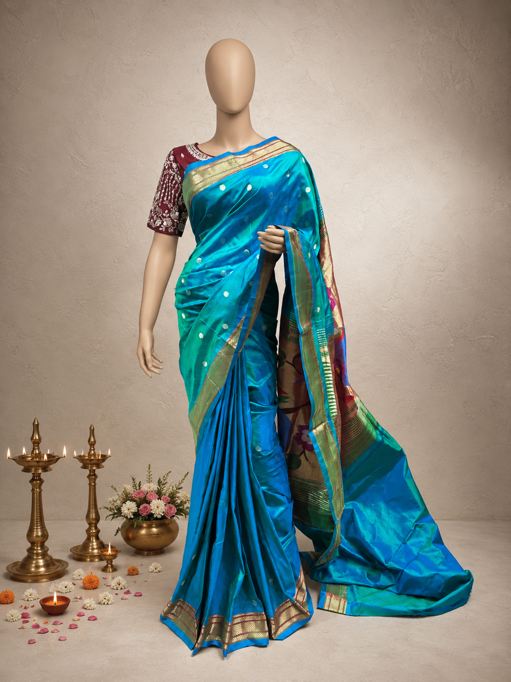 Traditional Paithani Border with Fancy Pallu
