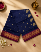 Paithani with Traditional Border, Four-Corner Peacock and Shoulder Mango Design