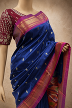 Paithani with Traditional Border, Four-Corner Peacock and Shoulder Mango Design