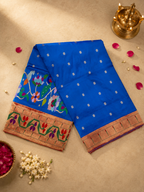 South Brocade Paithani with Flower Border, Side Muniya Skirt Border, All-Over Butti and Fancy Pallu