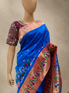 South Brocade Paithani with Flower Border, Side Muniya Skirt Border, All-Over Butti and Fancy Pallu