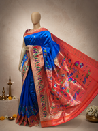 South Brocade Paithani with Flower Border, Side Muniya Skirt Border, All-Over Butti and Fancy Pallu