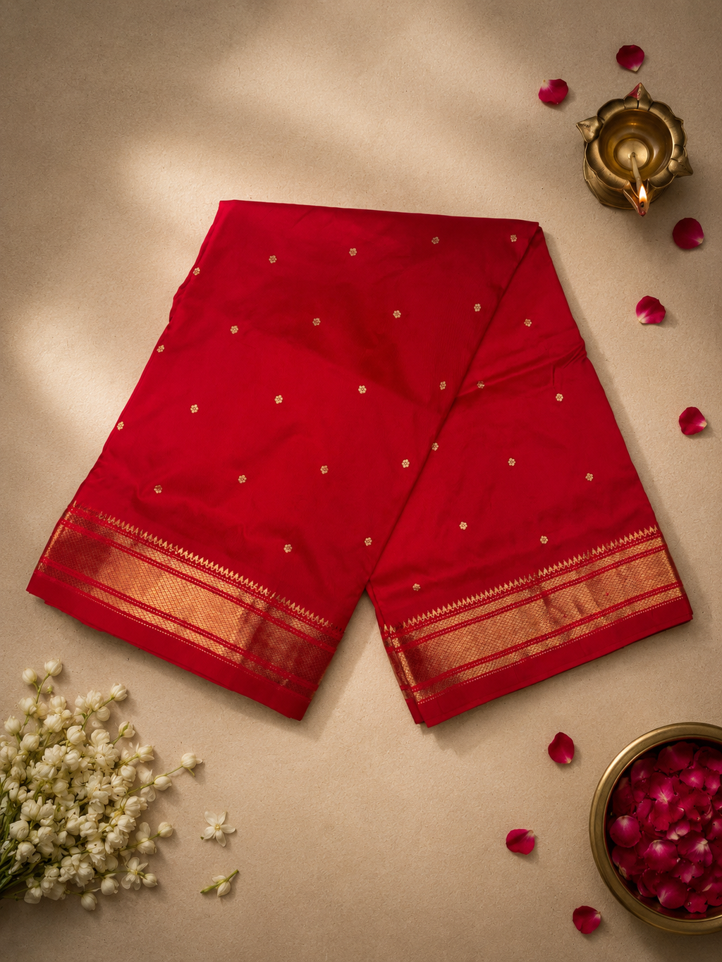 Traditional Paithani Border with Handloom Banarasi-Design Pallu, Non-Figurative Self-Colour Combination