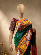 South Brocade Paithani with Cow, Bear, Rabbit and Lotus Border, All-Over Butti and Fancy Pallu
