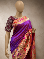 Handloom Brocade Paithani with One-Side Big Border, One-Side Small Flower Border and Fancy Pallu