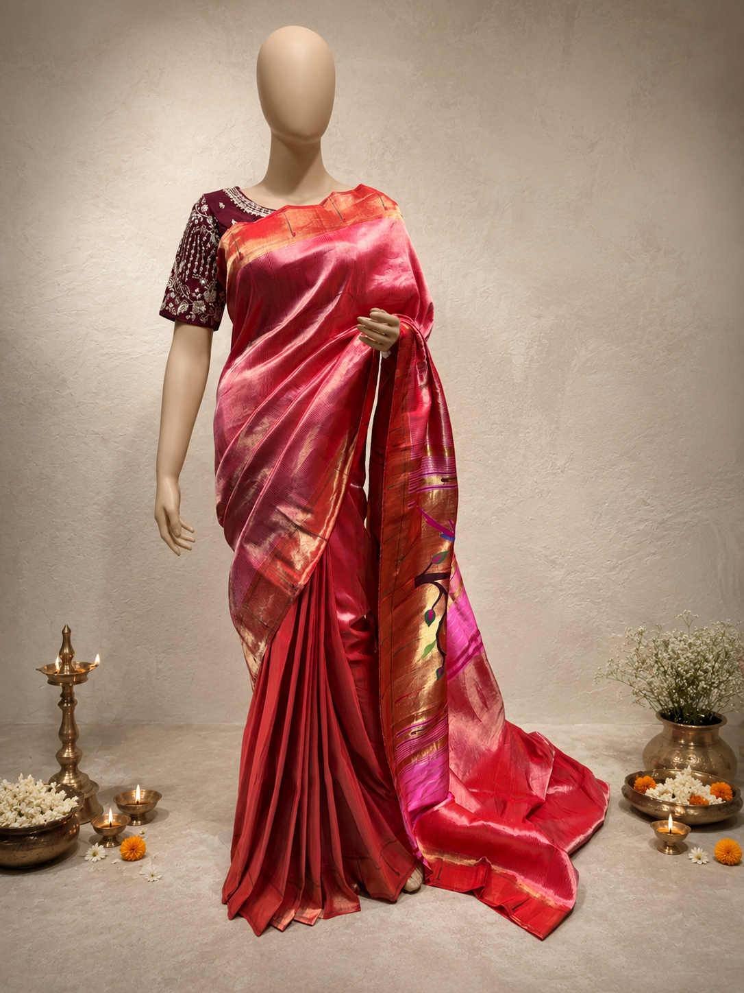 Handloom Single Muniya Brocade Paithani with Full-Body Lining and Fancy Pallu