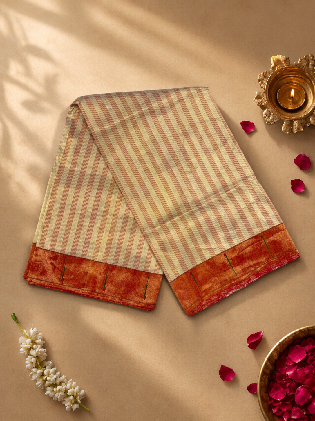 Handloom Single Muniya Brocade Paithani with Full-Body Digital Stripes and Fancy Asawali Pallu
