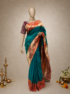 Paithani Brocade with Parrot Border, Side Muniya, All-Over Muniya Butti and Fancy Pallu