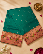 Paithani Brocade with Parrot Border, Side Muniya, All-Over Muniya Butti and Fancy Pallu