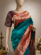 Paithani Brocade with Parrot Border, Side Muniya, All-Over Muniya Butti and Fancy Pallu