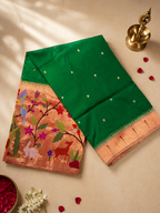 Paithani Brocade with One-Side Skirt Border, One-Side Muniya Border and Fancy Pallu