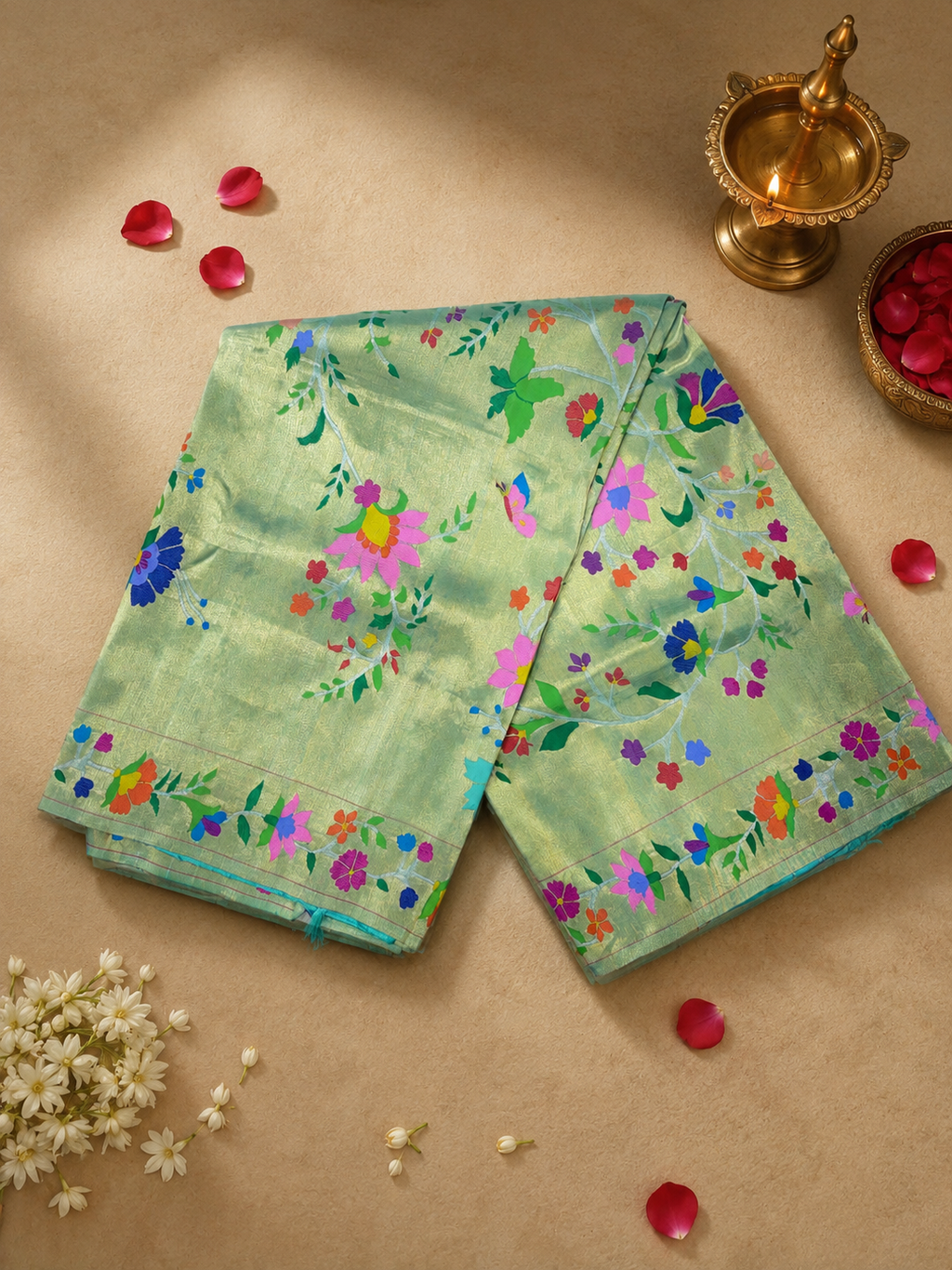 Paithani Brocade with All-Over Zari and Flower Border