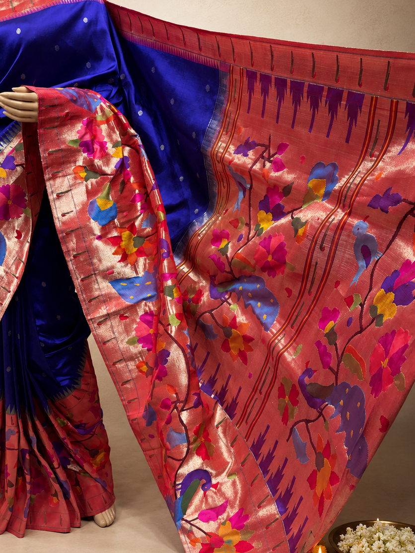 Paithani Brocade Skirt Border with One-Side Skirt, One-Side Muniya and Fancy Pallu