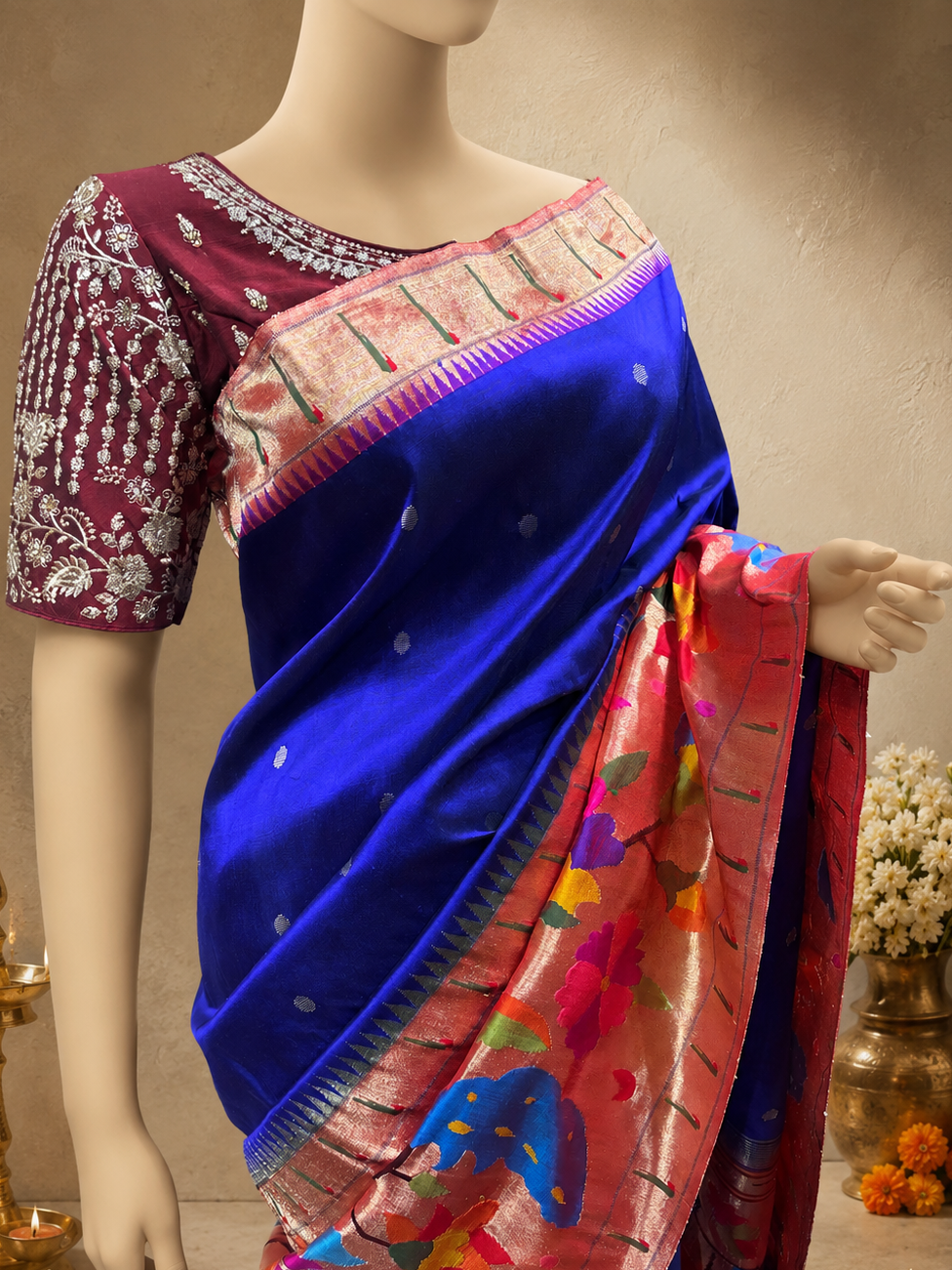 Paithani Brocade Skirt Border with One-Side Skirt, One-Side Muniya and Fancy Pallu