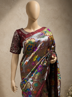 Paithani Brocade with All-Over Silver and Golden Zari, Multicolour Body, Flower Border, Contrast Muniya Border and Fancy Pallu