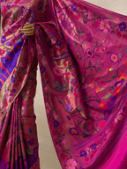 Paithani Brocade with All-Over Silver and Golden Zari, Multicolour Body, Flower Border and Fancy Pallu