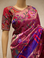 Paithani Brocade with All-Over Silver and Golden Zari, Multicolour Body, Flower Border and Fancy Pallu