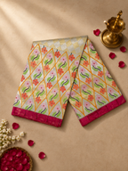 Paithani Brocade with All-Over Silver Zari, Multicolour Body and Contrast Muniya Border