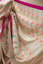 Paithani Brocade with All-Over Silver Zari, Multicolour Body and Contrast Muniya Border