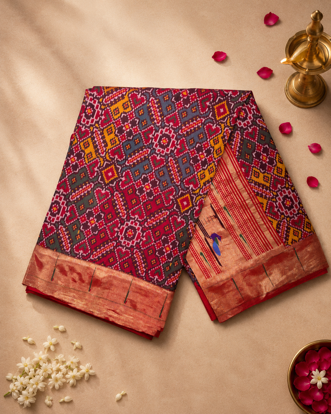 Paithani with Muniya Border, All-Over Patola Design and Traditional Brocade Pallu