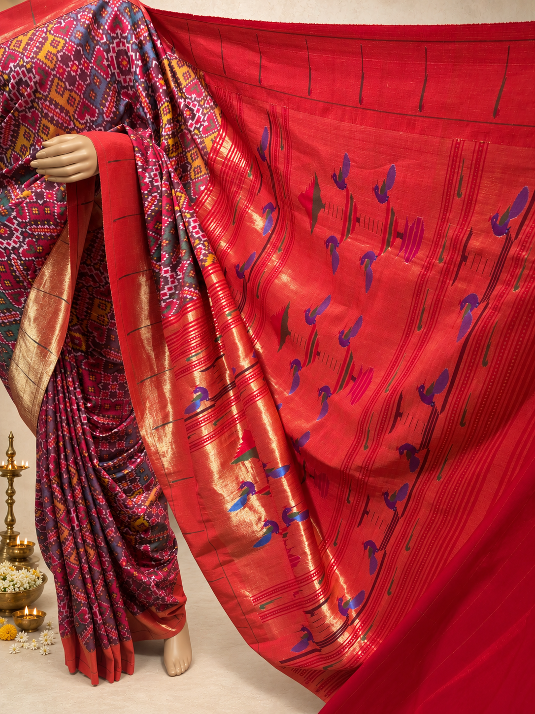 Paithani with Muniya Border, All-Over Patola Design and Traditional Brocade Pallu