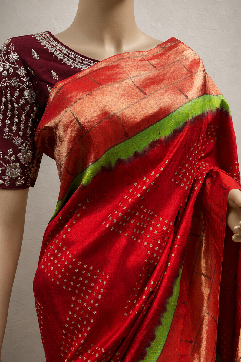 Paithani Brocade with Triple Muniya Border and Bandhani Fancy Pallu