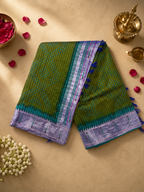 Paithani Muniya Brocade with Silver Zari, Full-Body Stripes and Bandhani Fancy Pallu
